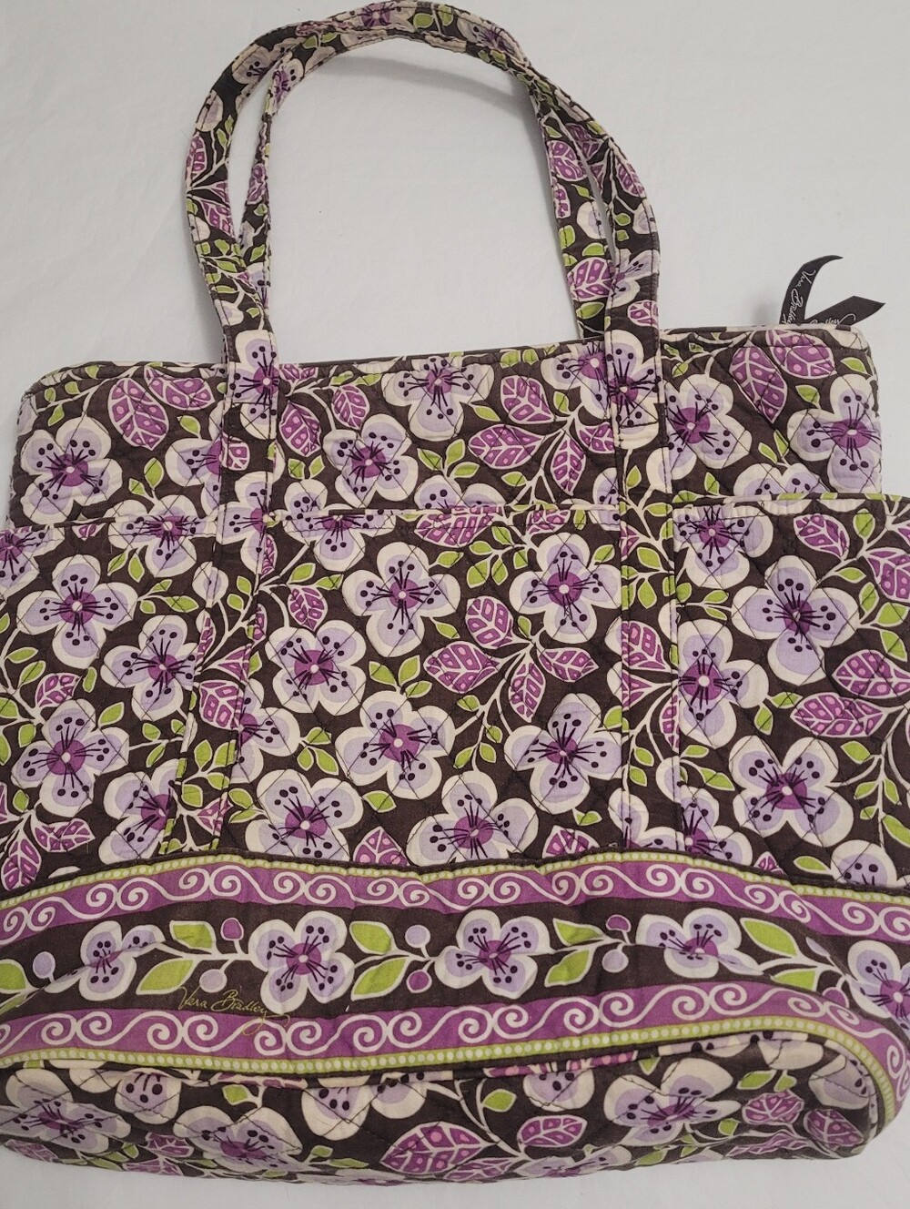 Vera Bradley Retired 2011 Plum Petals Pattern Shoulder Zippered Tote